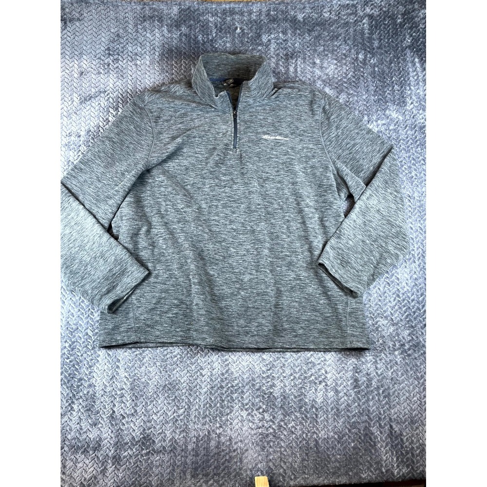 Eddie Bauer 1/4 Zip Fleece Sweater Mens 2XL Heather Gray Long Sleeve Mock Neck